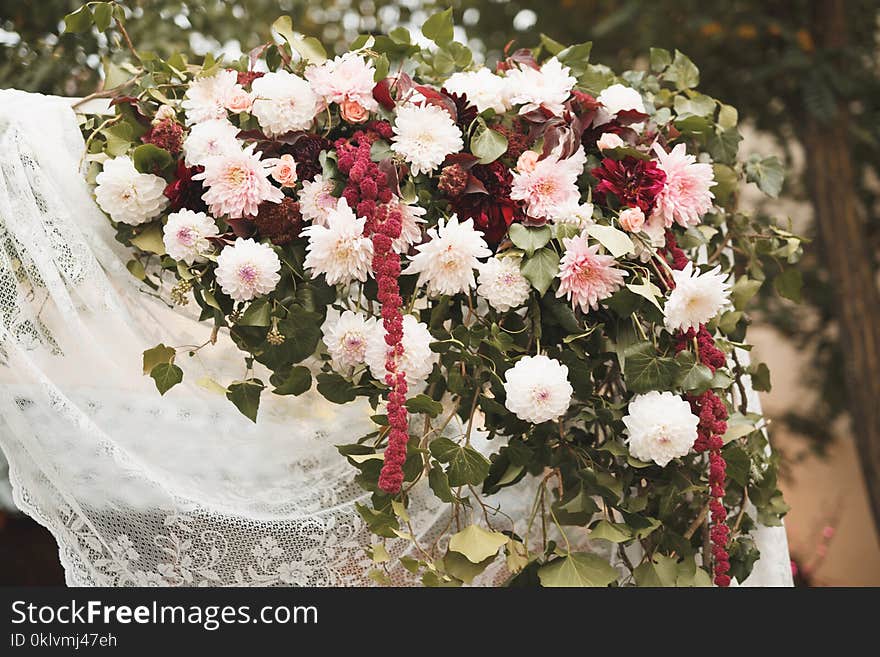 Decorations for the wedding ceremony. Beautiful flowers.