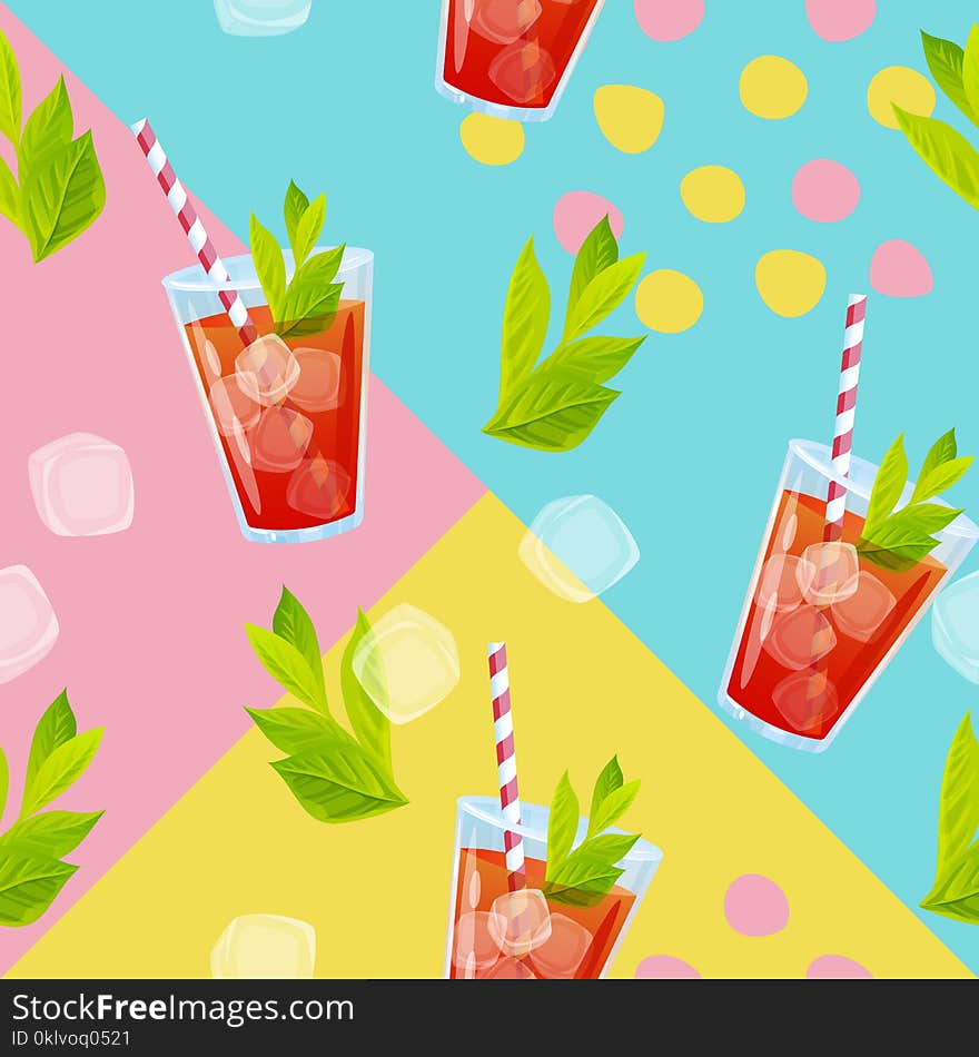 Vector Summer Seamless Pattern With Cocktails.