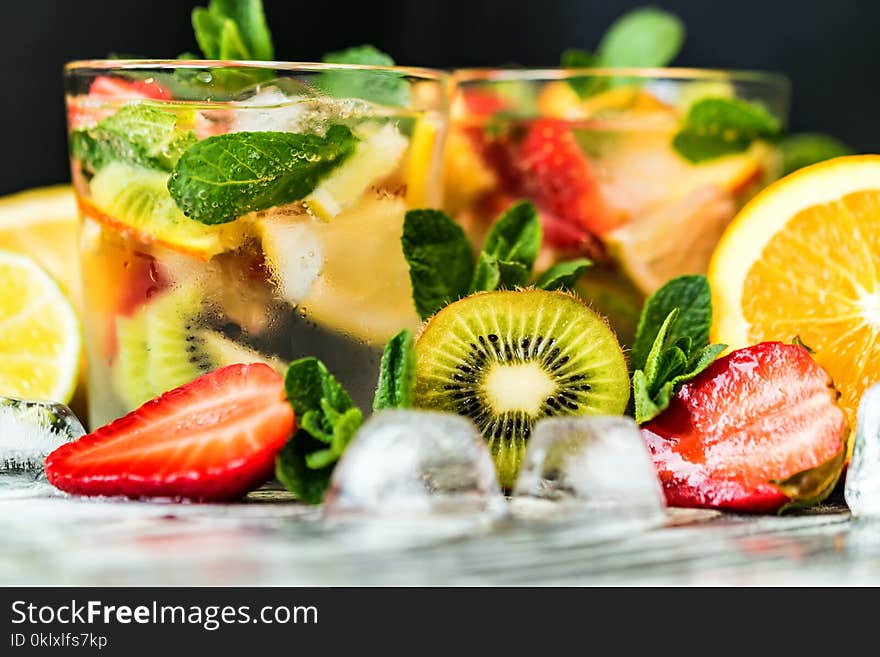 Homemade lemonade with fruit and mint