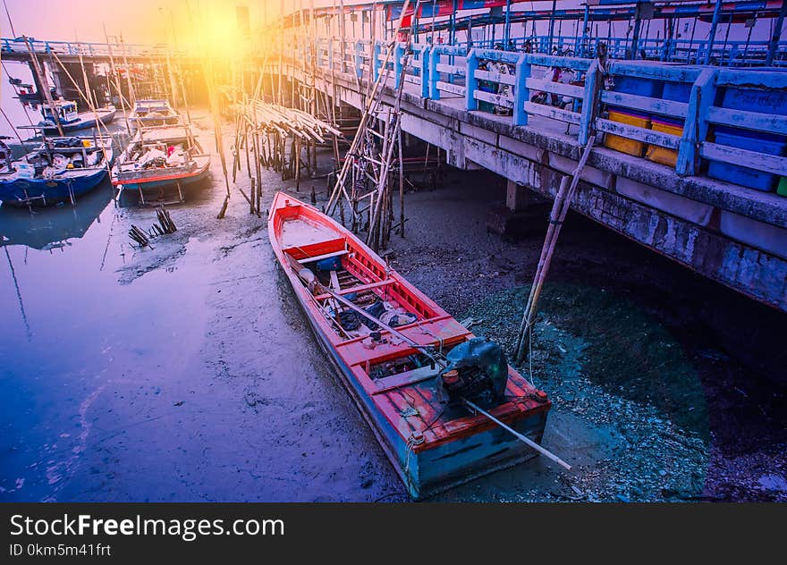 Fishing Boats In Fisherman Village At Ang Sila Chonburi Thailand