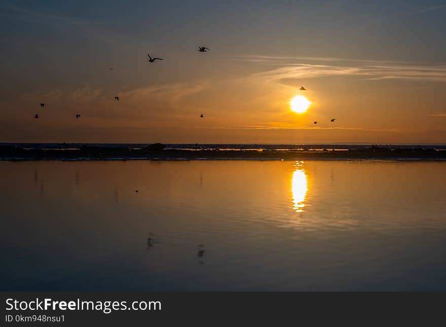 Sky, Sunrise, Horizon, Calm