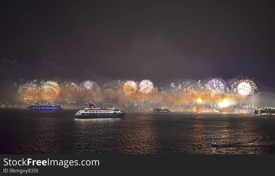 New Year Fireworks in Copacabana Brazil Rio De Janeiro