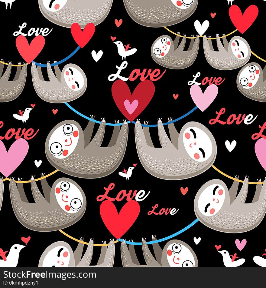 Seamless cartoon images of lovers lemurs pattern on dark background