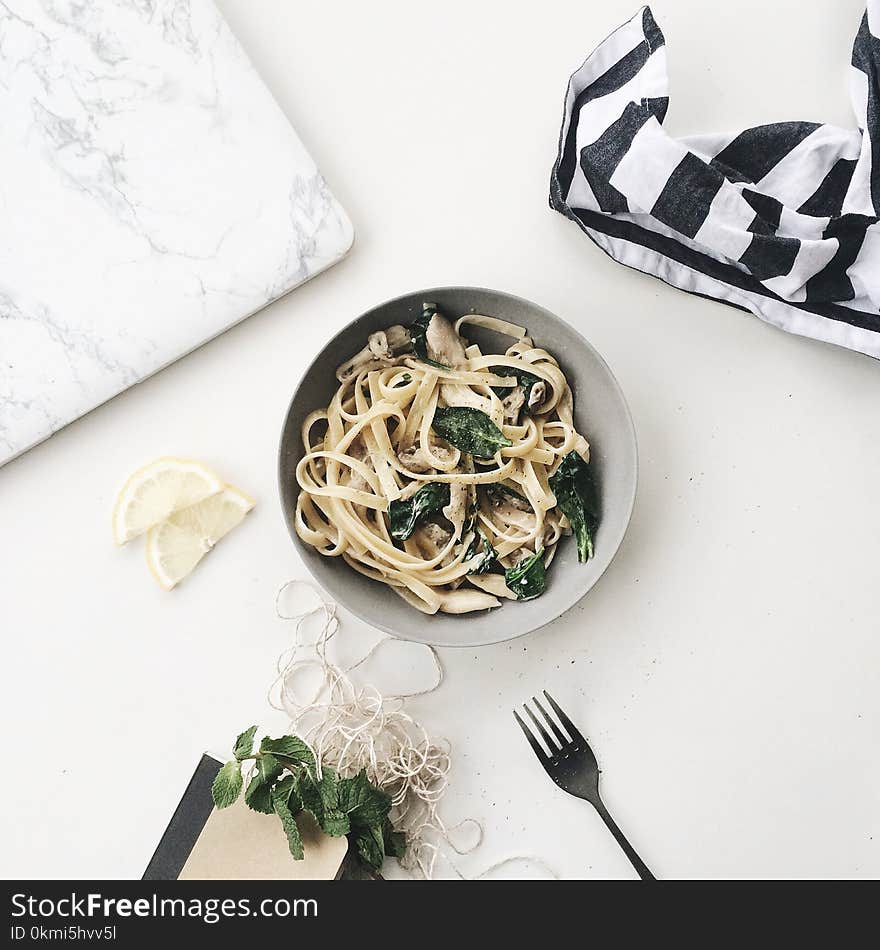 Carbonara in Gray Bowl