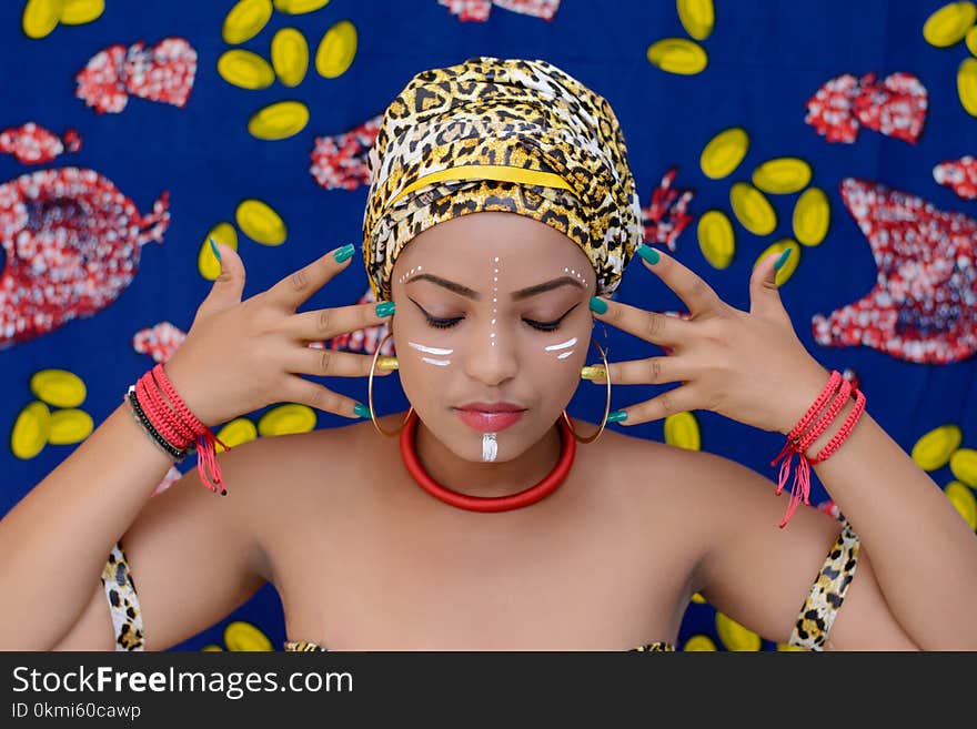 Woman Wearing Animal Print Head Scarf