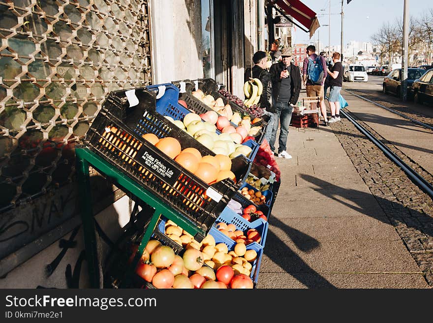 Black Plastic Basket of Fruits