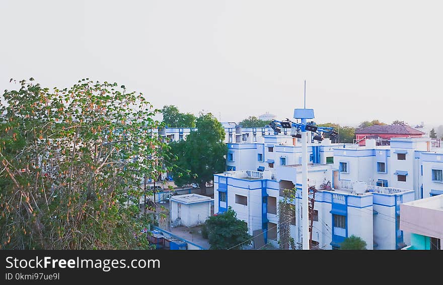 White and Blue Concrete Building Aerial Photography