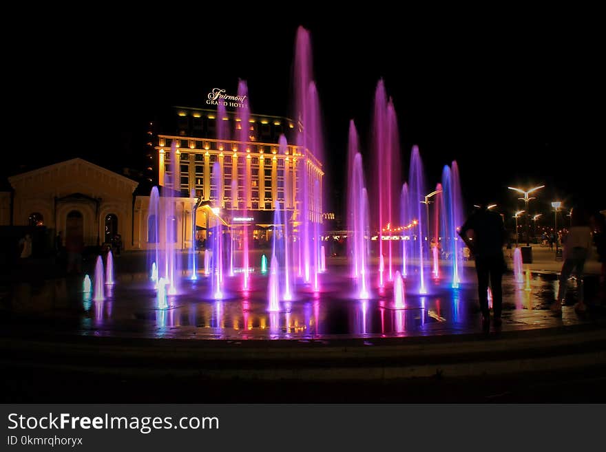 Landmark, Fountain, Light, Night