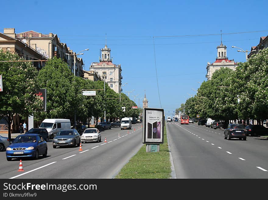 Car, Road, Town, Lane