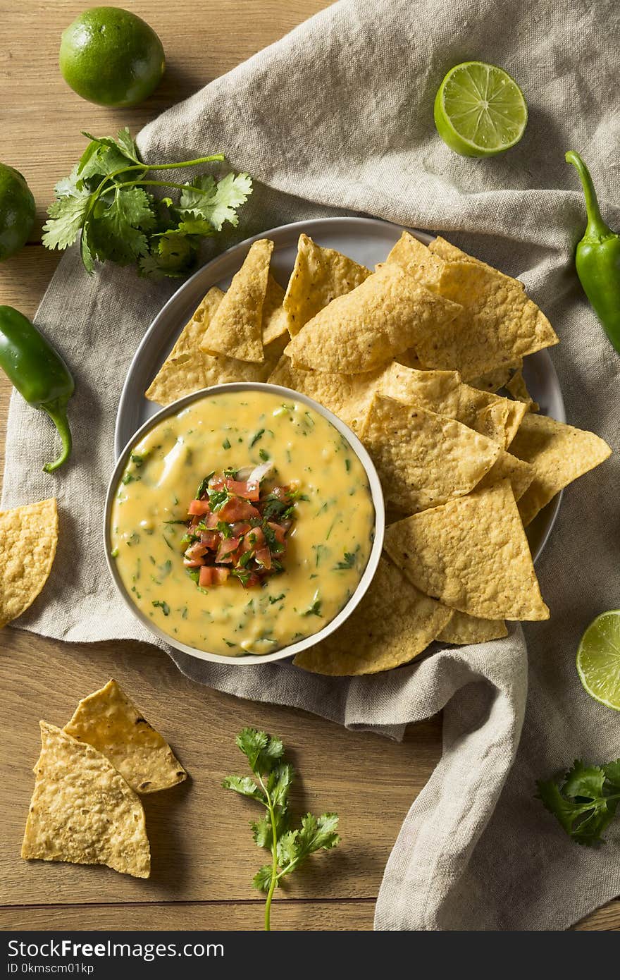 Spicy Homemade Cheesey Queso Dip with Tortilla Chips