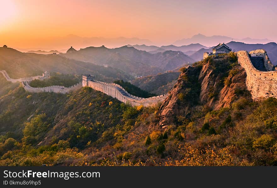 The Great Wall of china in sunset in spring, BeiJing. The Great Wall of china in sunset in spring, BeiJing