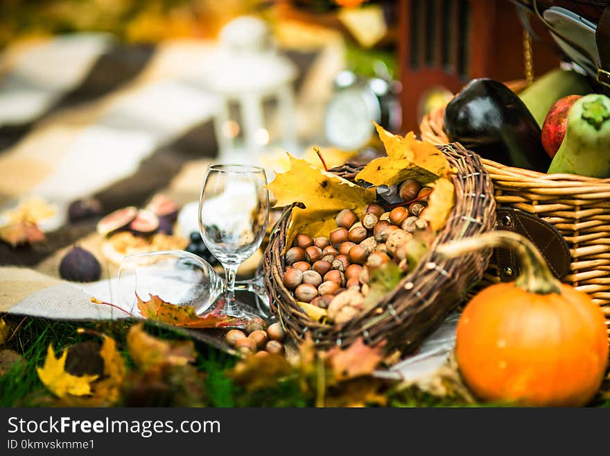 Vintage picnic set spread out on a blanket