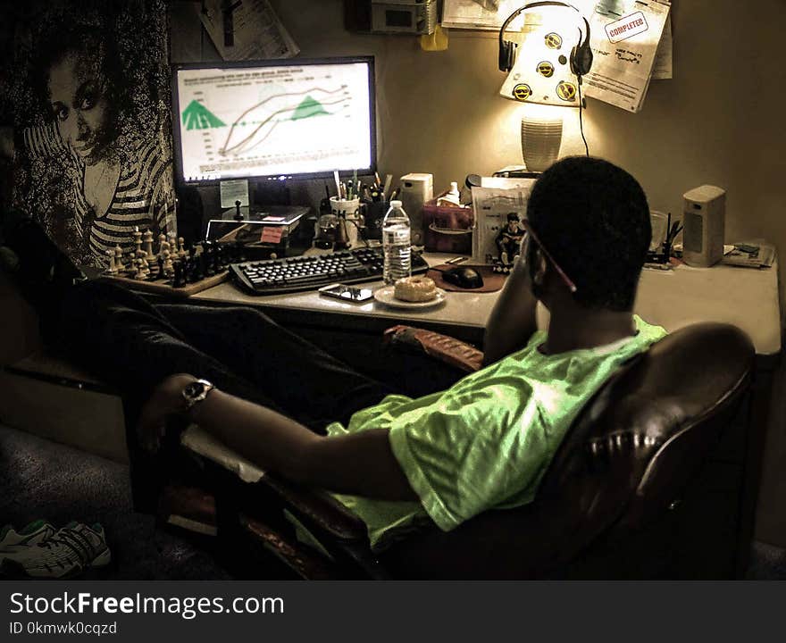 Person Sits in Front of Computer