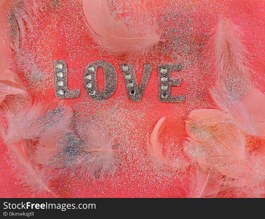 Pink Love Fabric Decor With Feathers