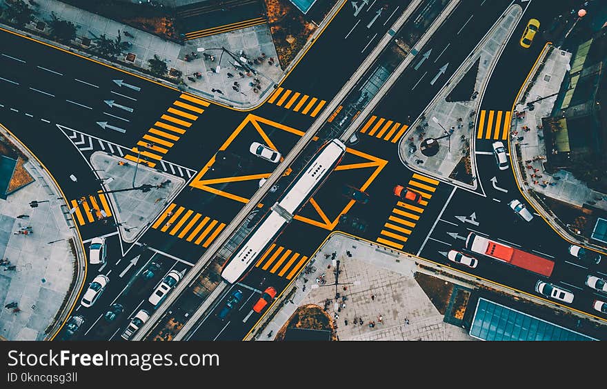 Aerial Photo of City Street and Buildings