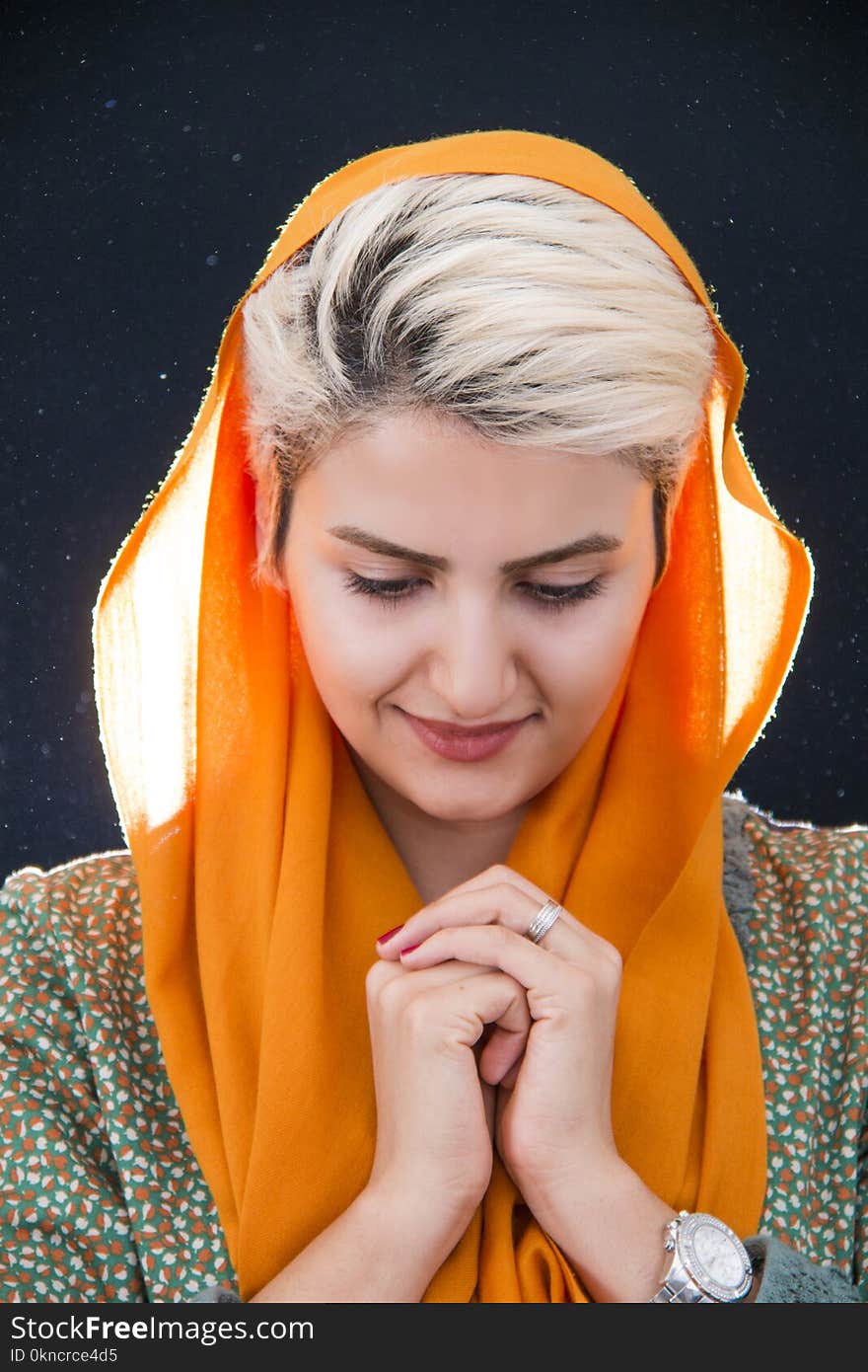 Woman Wearing Orange Hijab Headdress