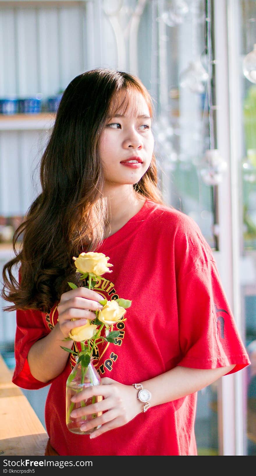 Woman Wearing Red T-shirt