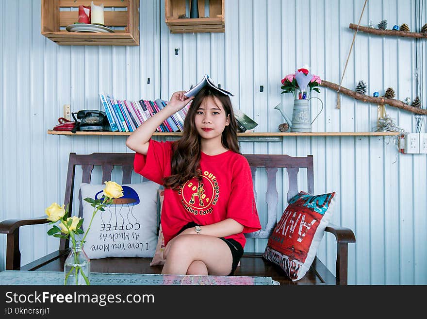 Woman Wearing Pink Crew-neck Shirt While Taking Selfie