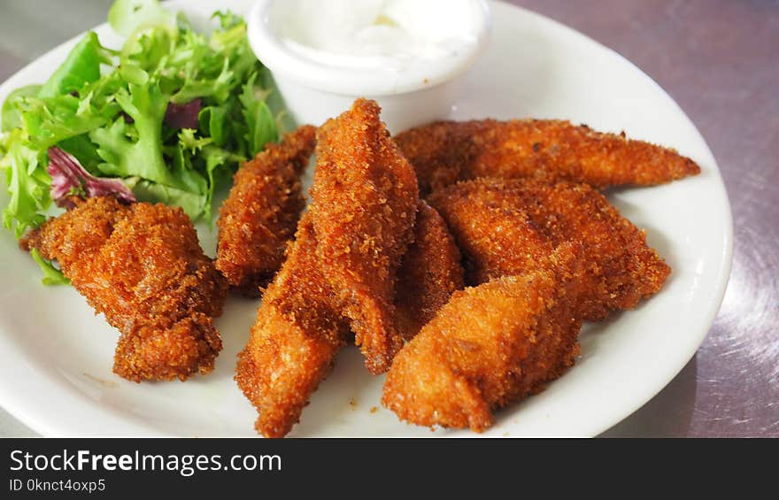 Fried Meat on Top of White Plate