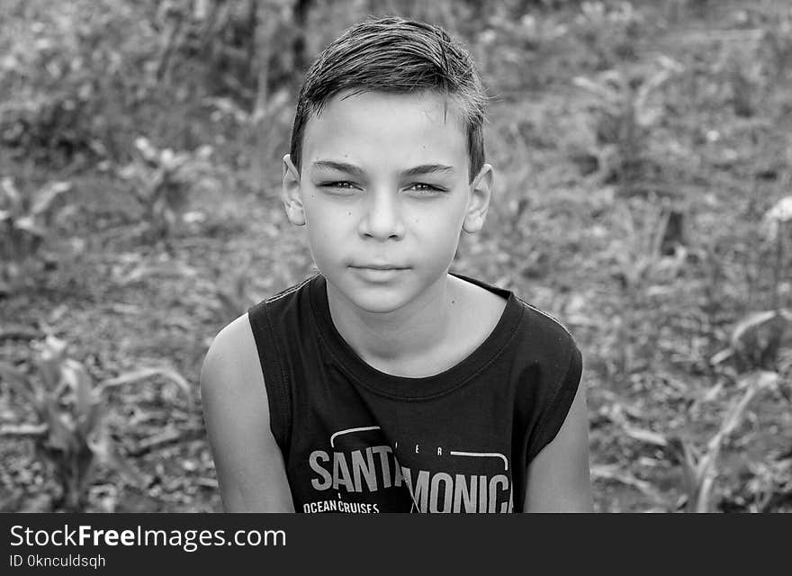 Boy Wearing Santamonic-printed Sleeveless Shirt