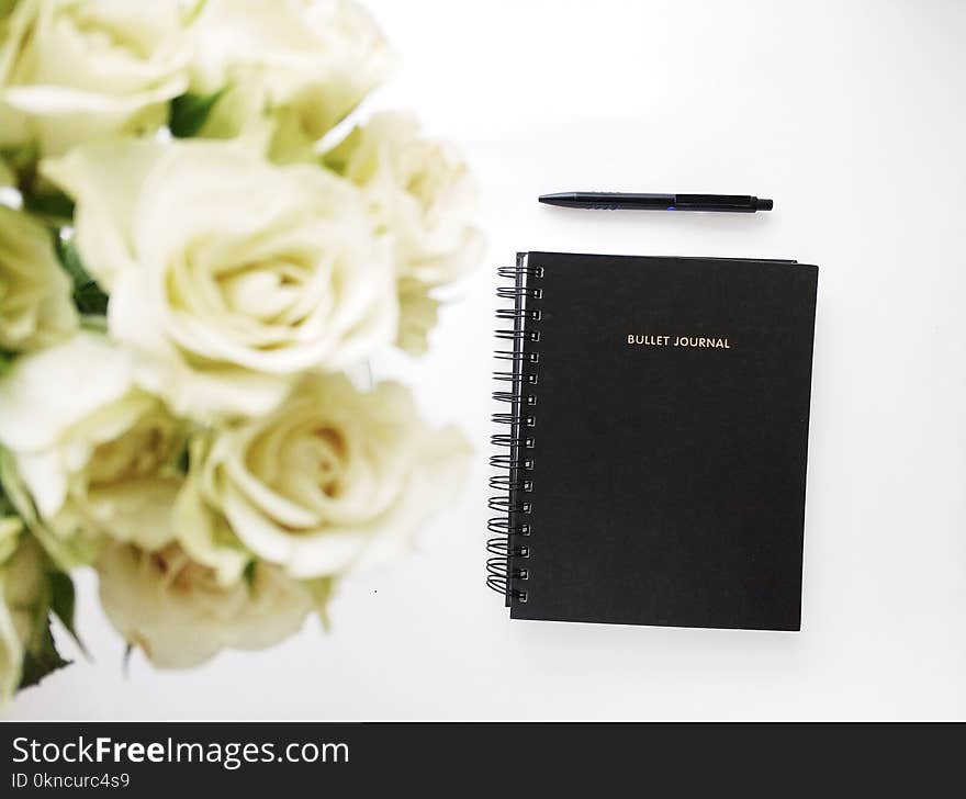 Black Spiral Book on White Surface