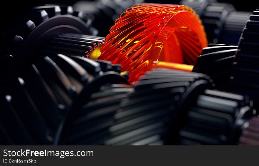 3d illustration of engine gear wheels, closeup view