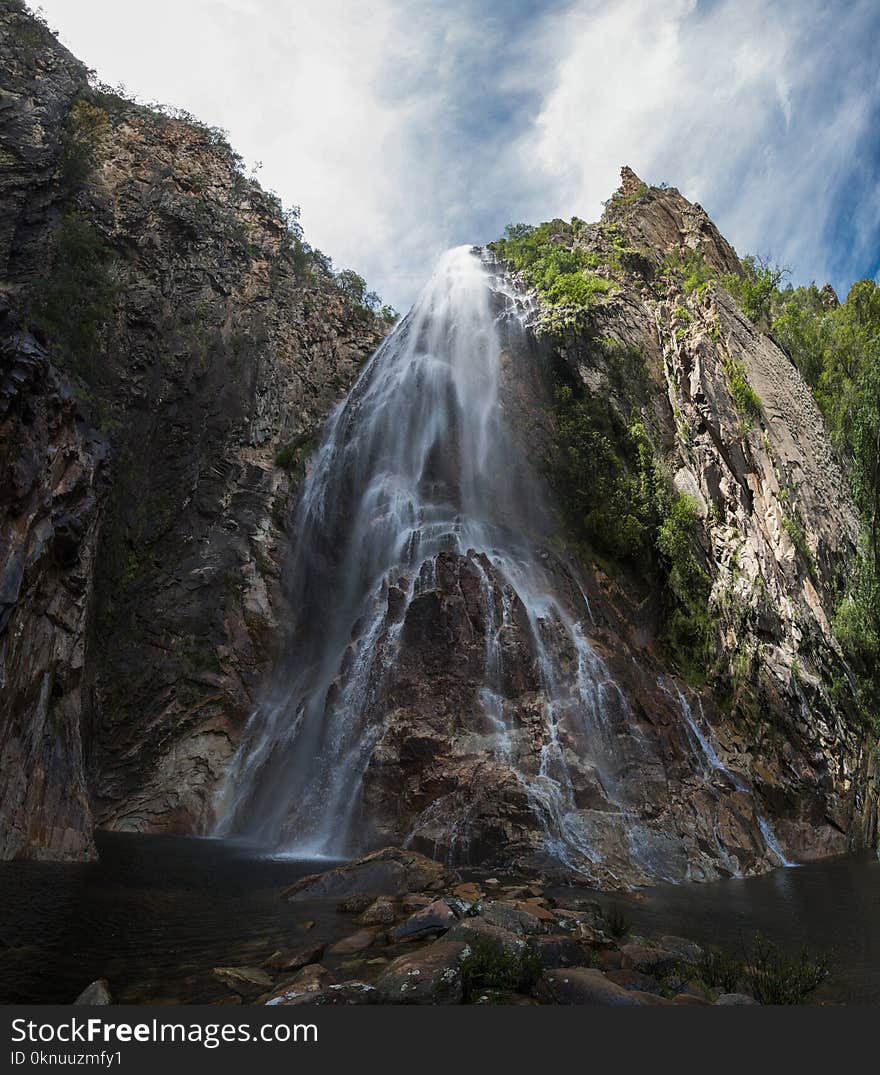 Low Angle Photography of Waterfalls