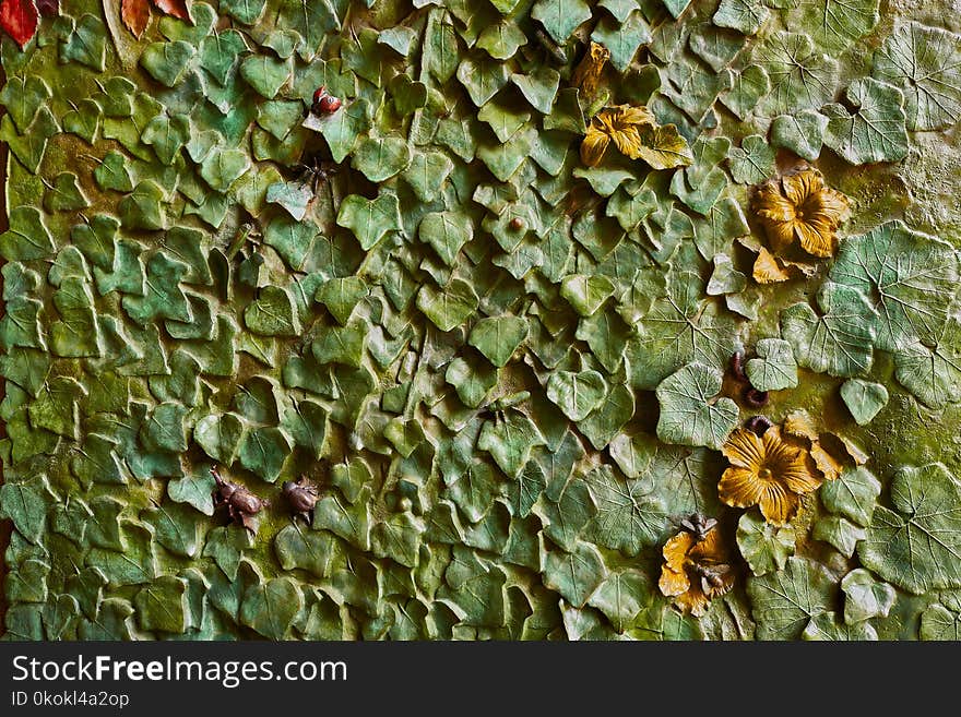 Green Leaves Concrete Wall