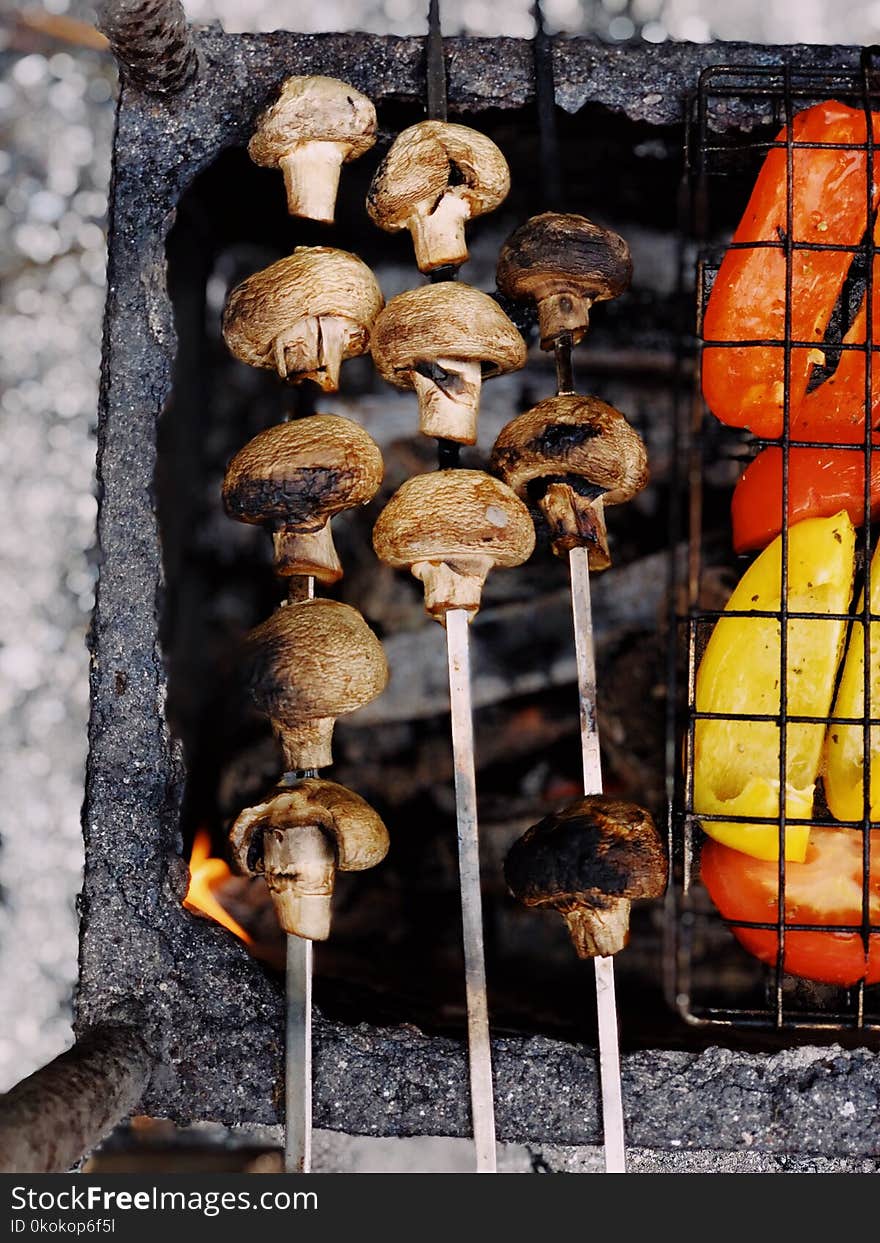 Grilled Mushrooms on Charcoal Grill