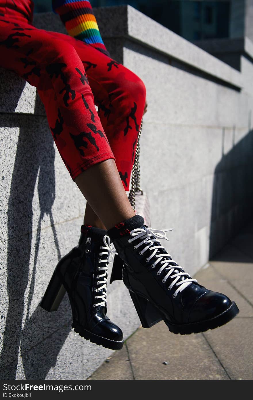 Person Wearing Chunky Heeled Laceup Boots