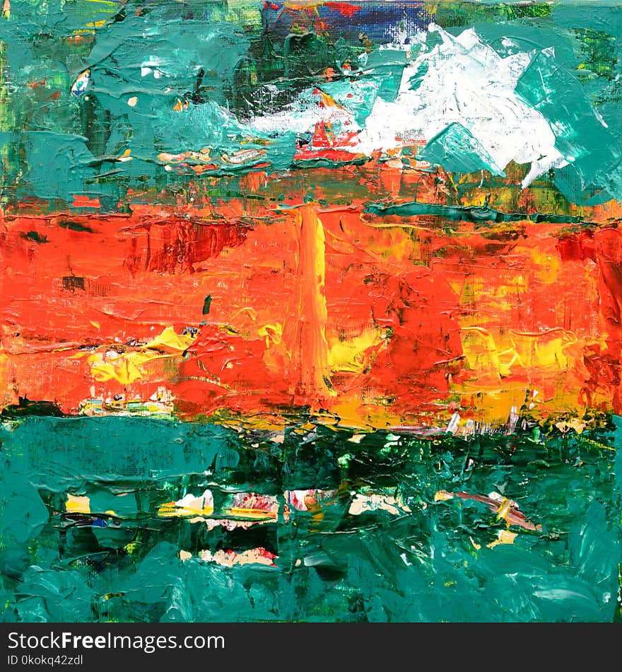 Green, Orange, and Yellow Abstract Painting