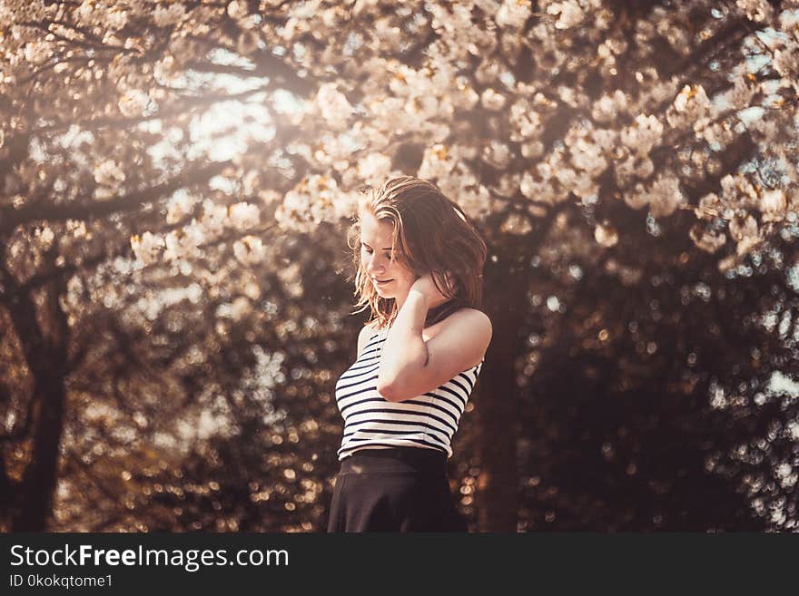 Woman With Tree On Background