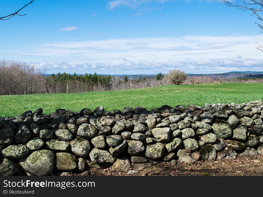 Rock, Sky, Field, Tree