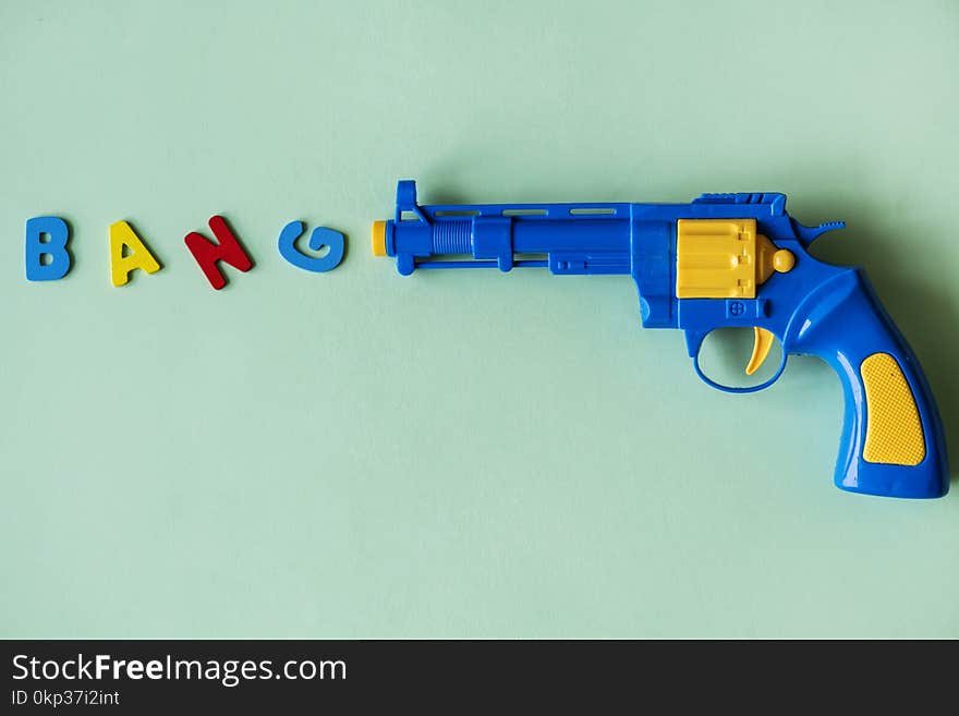 Blue and Yellow Plastic Toy Revolver Pistol