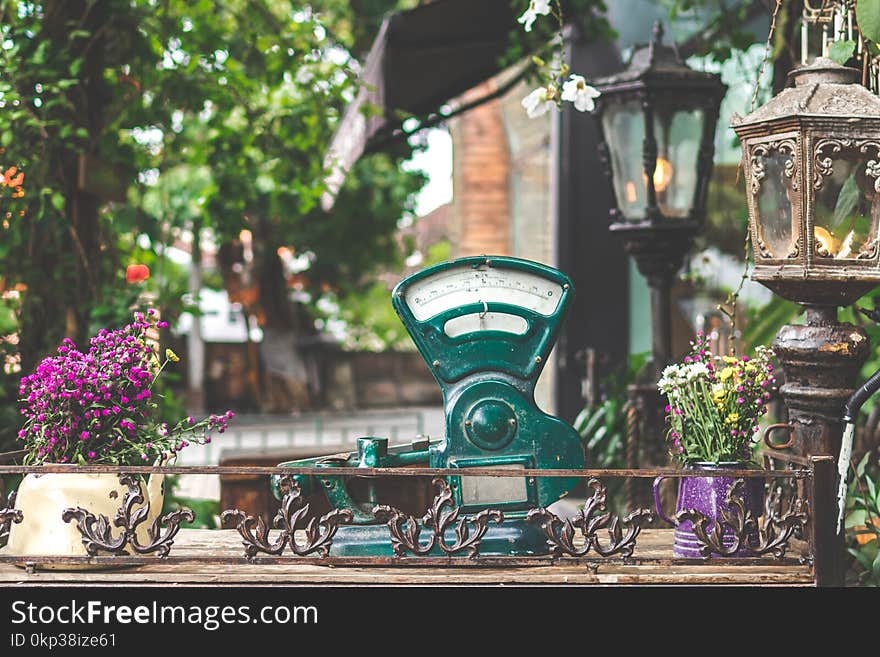 Green Gauge Near Lamps and Plants