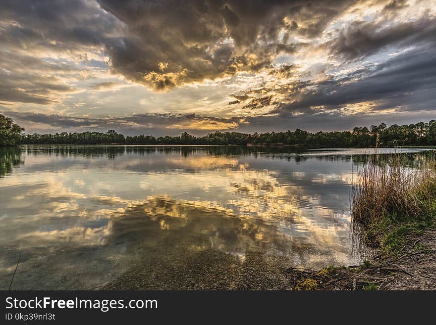 Sky Covered With Clouds With Lake