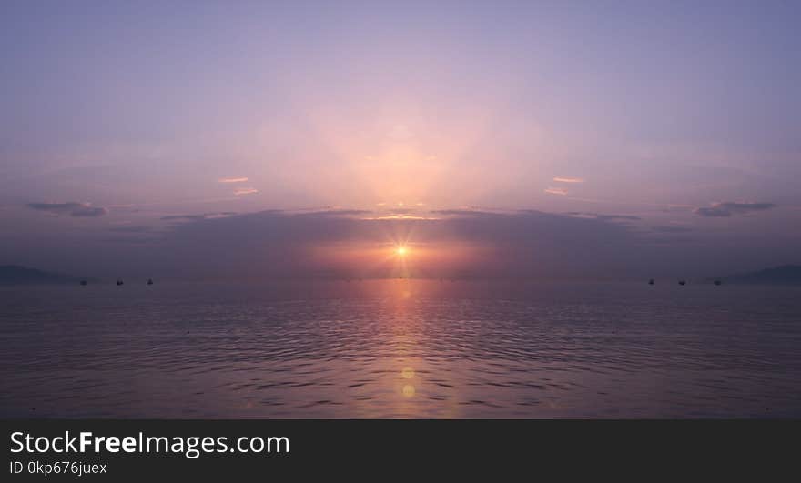 Horizon, Sky, Afterglow, Sea