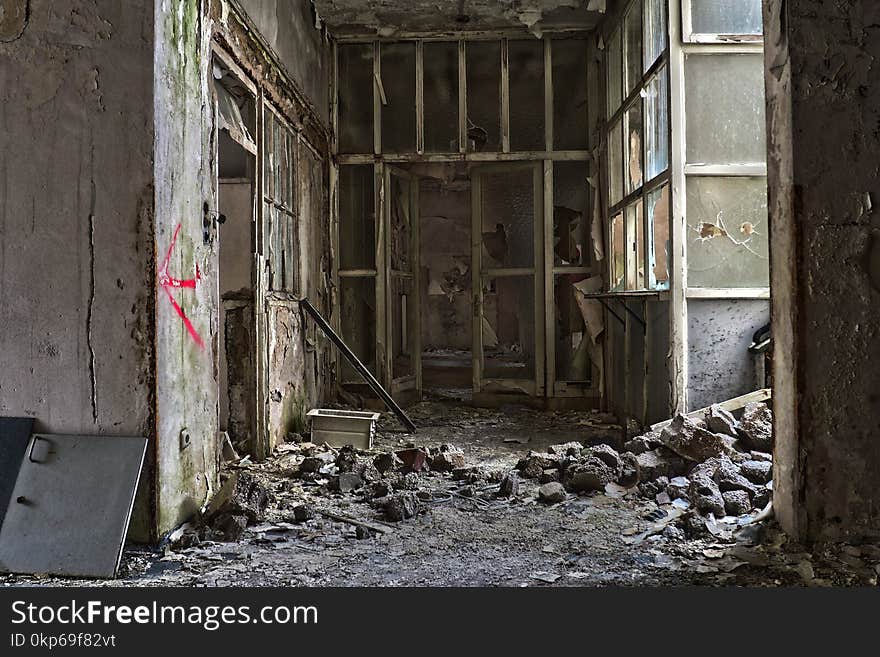 Window, Ruins, Building, Facade