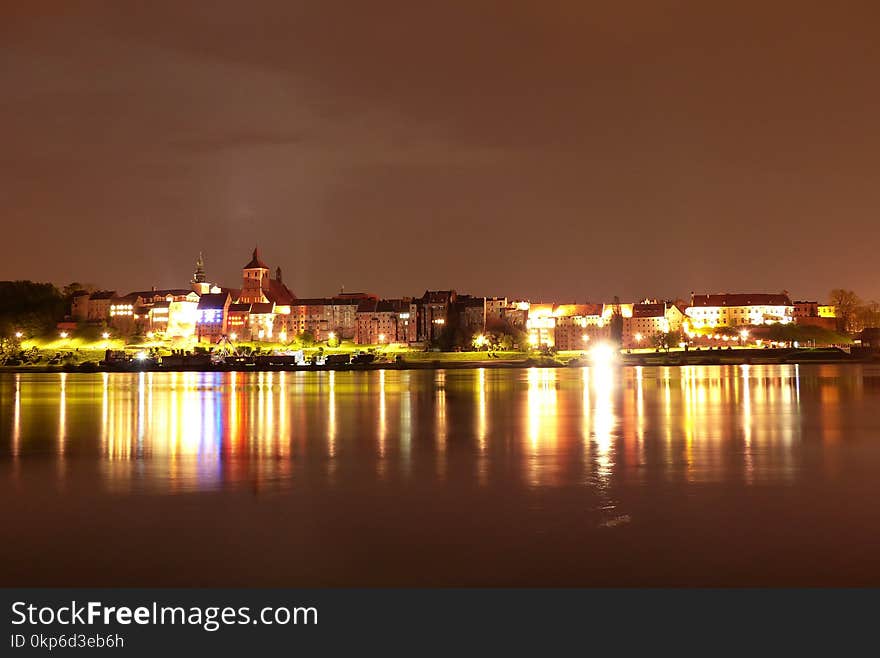 Reflection, Night, Cityscape, Skyline