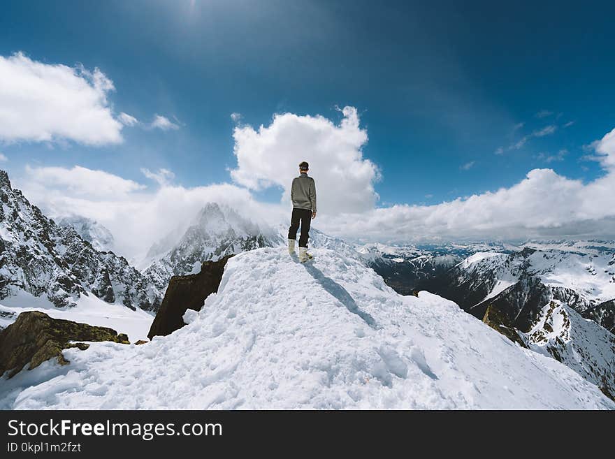 Person Standing on Slope Glacier Mountain