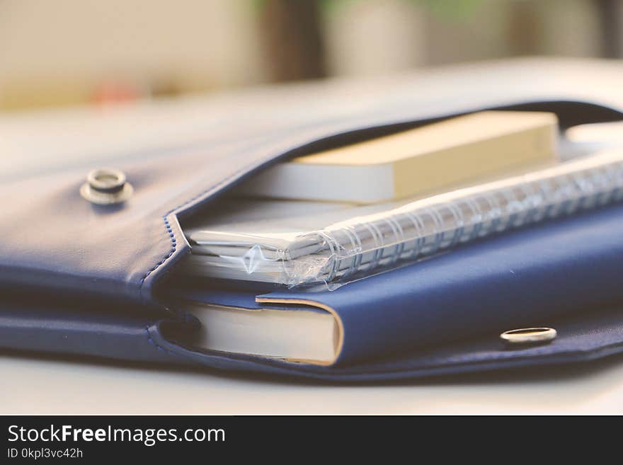 Spiral Notebook on Blue Leather Pouch