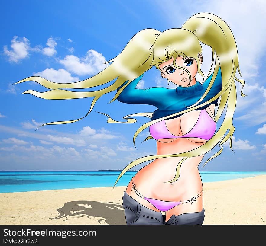 Cartoon, Swimwear, Anime, Human Hair Color