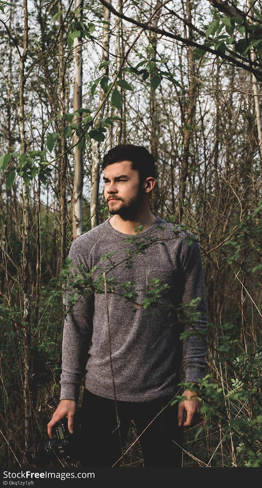 Landscape Photo of Man Standing on Forest and Wearing Crew-neck Sweatshirt