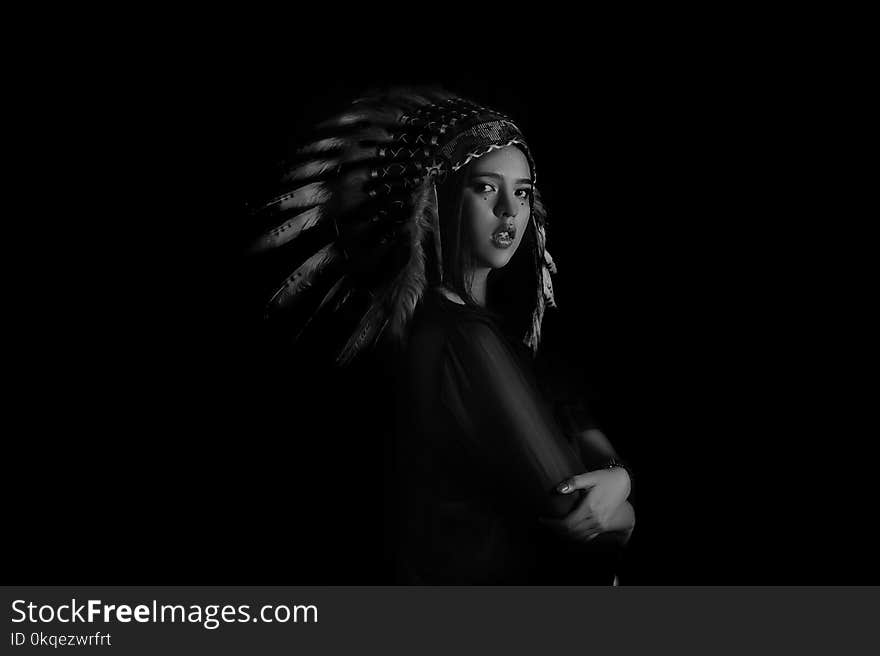 Grayscale Photo Of Native American Girl