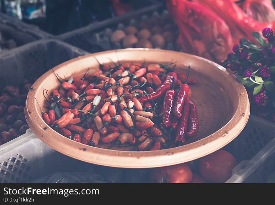 Red Chillis on Brown Wooden Tray