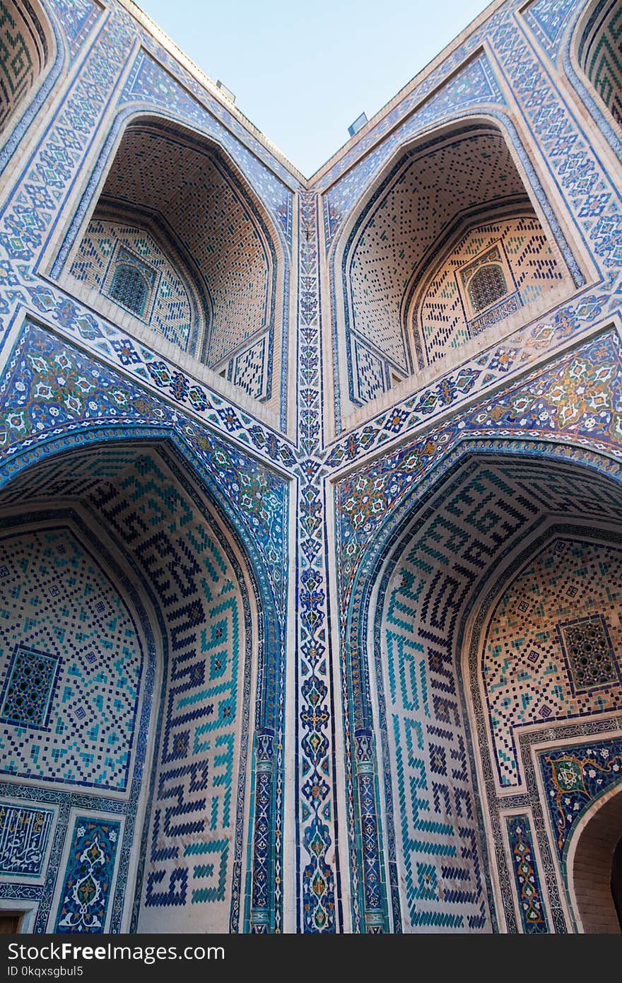 Color image with a madrasa facade in Bukhara, Uzbekistan. Color image with a madrasa facade in Bukhara, Uzbekistan.