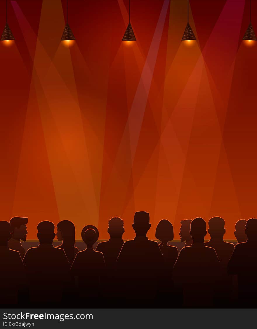 People sitting at the stage. illustration of silhouettes of audience sitting at the stage. Rasterized Copy
