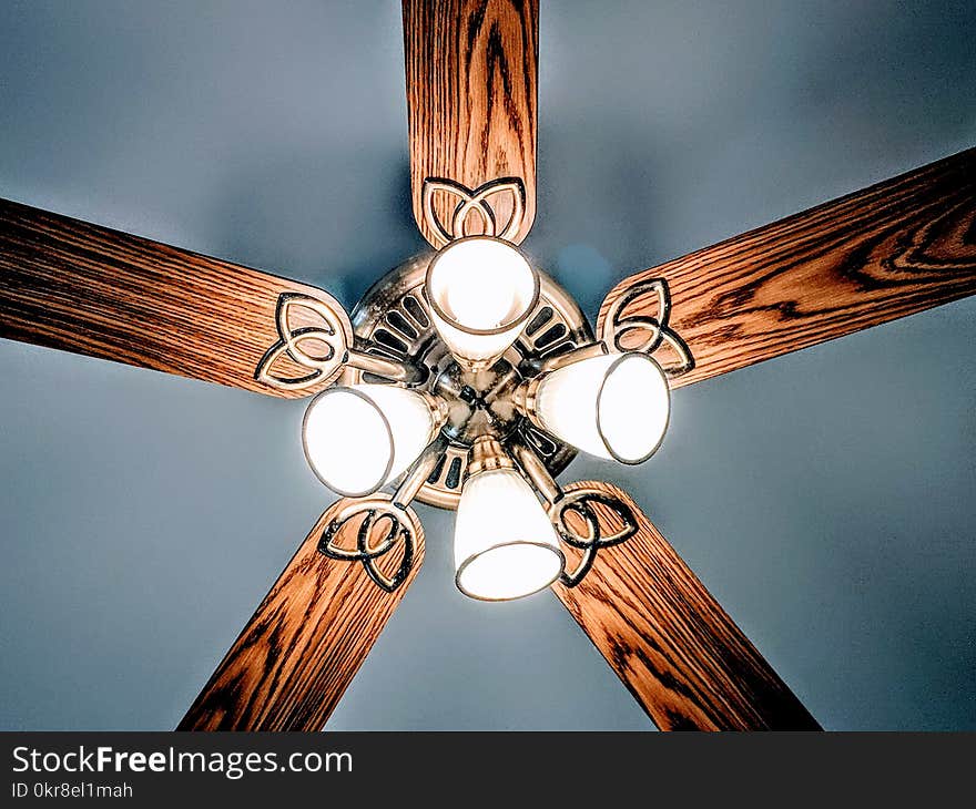 Lit Brown and Gray Lighted Ceiling Fan