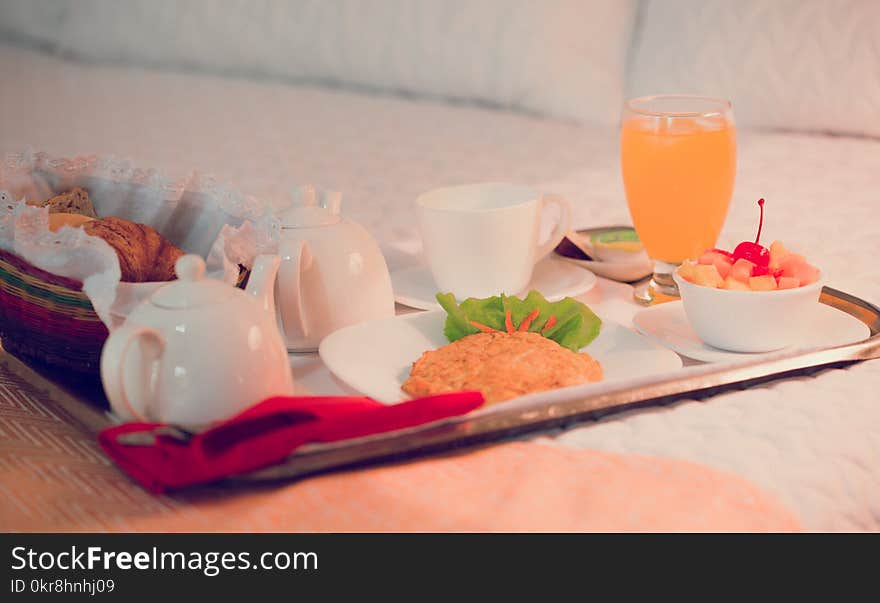 Tray Served With Food and Juice