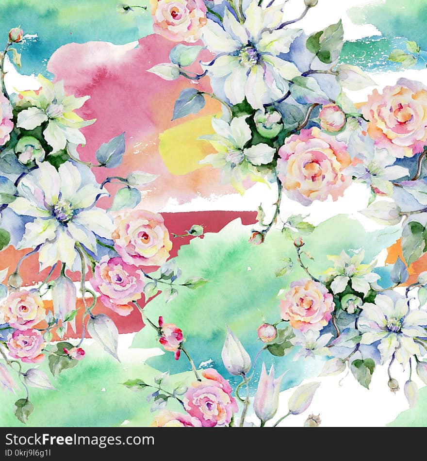 Tender bouquet flowers. Seamless background pattern. Fabric wallpaper print texture.